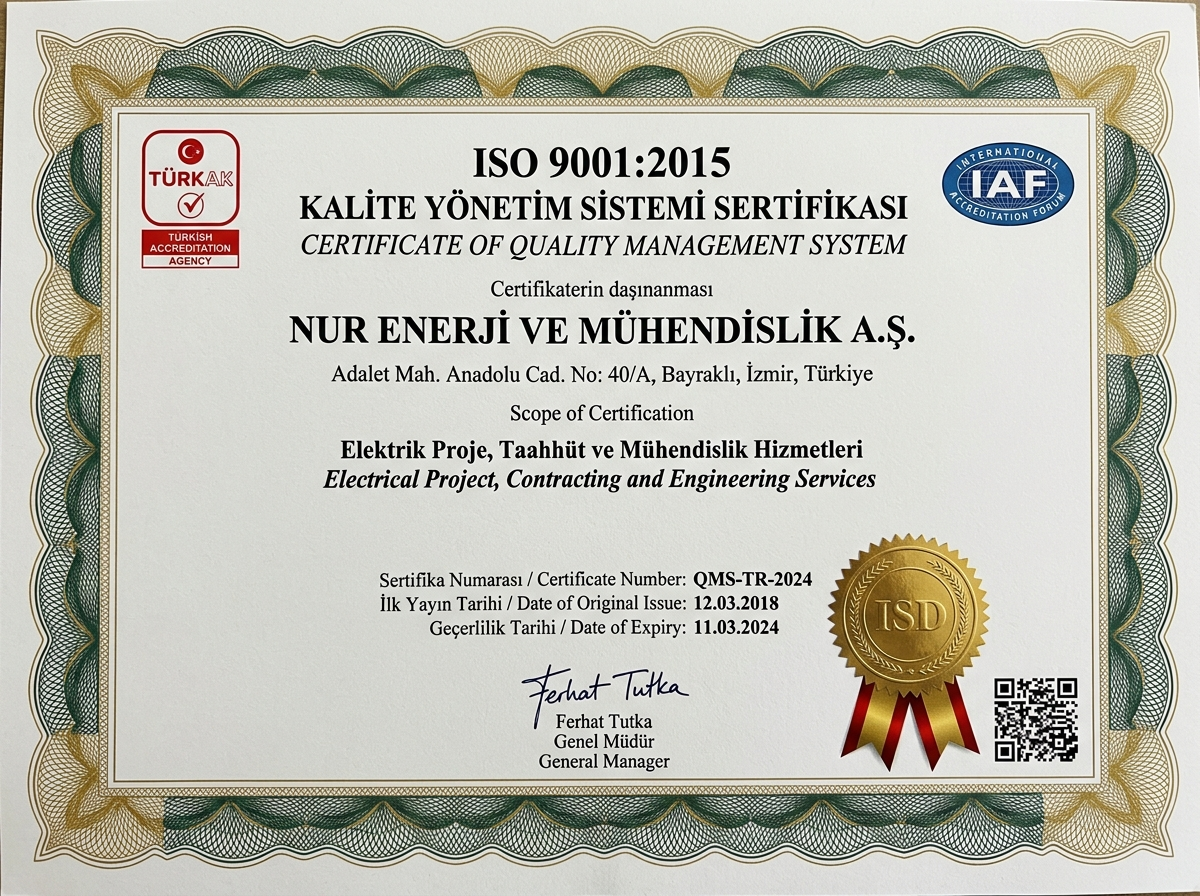 ISO 9001:2015 Kalite Yönetim Sistemi Sertifikası